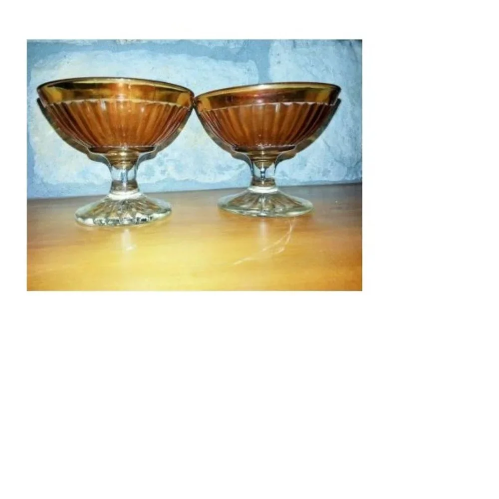 Depression SHERBET Dishes Round Robin Iridescent Glass Dessert Set of Two 1930's